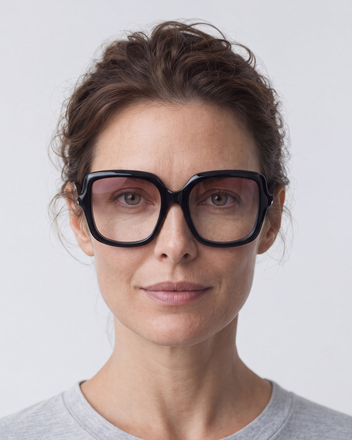 Elara in black, worn, Heather lenses