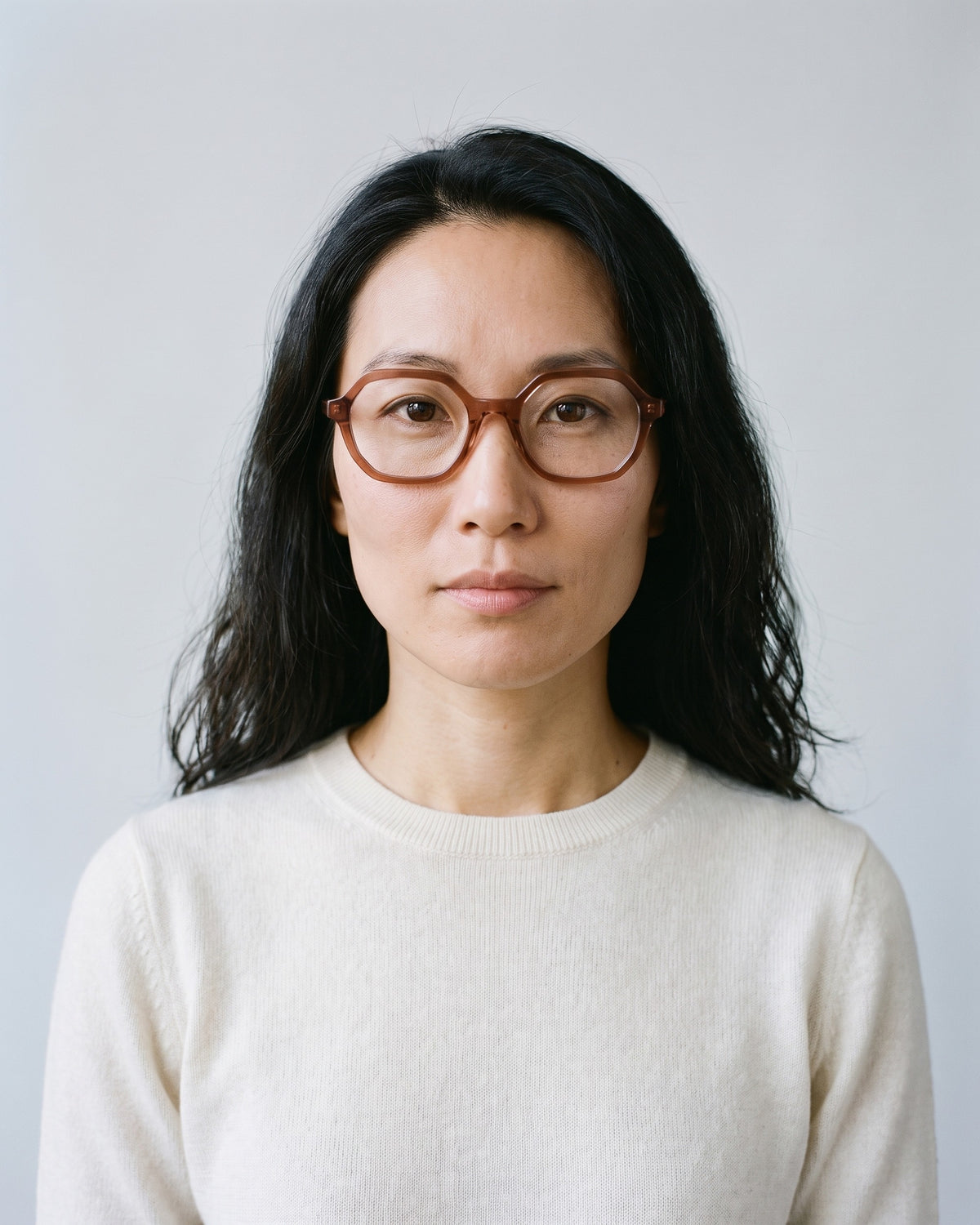 GLAS Lotus Orange Readers – worn, studio